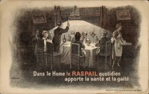 CPA Dans le Home le Raspail quotidien apporte la santé et la gaité, Reklame