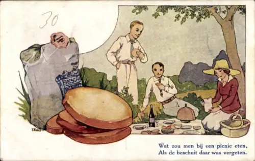 Künstler Ak De Fijnste Beschuit, Wat zou men bij een picnic eten