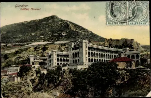 Ak Gibraltar,  Militärkrankenhaus, Berge, Stempel