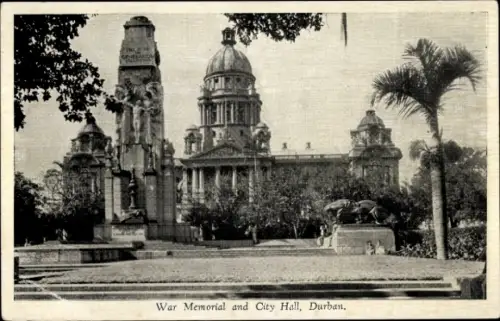 Ak Durban Südafrika, Kriegsgedenkstatue, Rathaus, Durban
