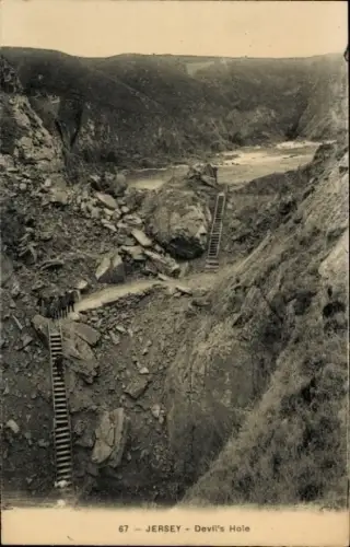 Ak Kanalinsel Jersey, Teufelsloch, Treppe
