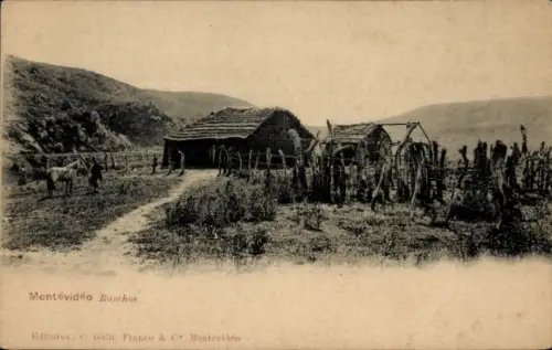 Ak Montevideo Uruguay, Landschaft mit Ranchos, Menschen, Natur, Montévidéo