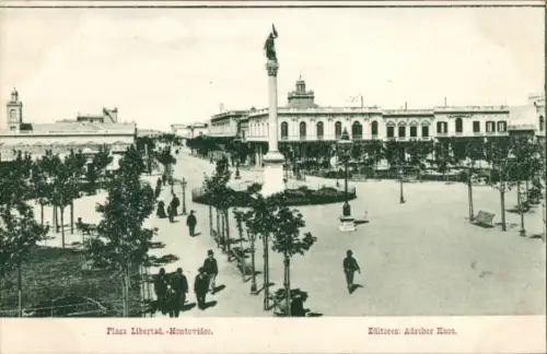 Ak Montevideo Uruguay, Plaza Libertad,  Statue, Bäume, Menschen