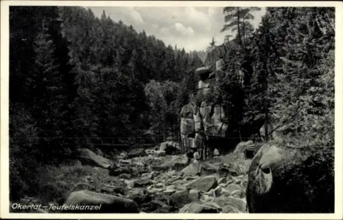 Ak Oker Goslar am Harz, Okertal, Okertal-Teufelskanzel, Felsen, Wald, Fluss, Natur