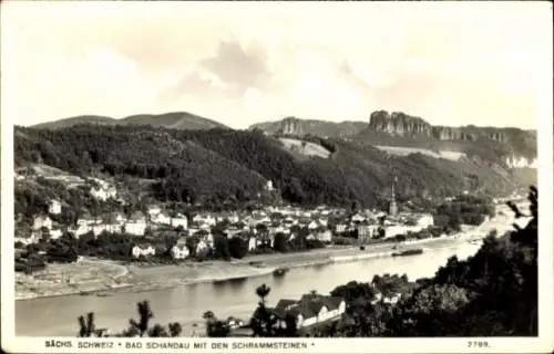 Ak Bad Schandau Sächsische Schweiz,  Schrammsteine, Fluss, Landschaft