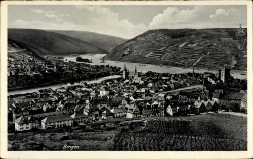 Ak Bingen am Rhein, Blick auf  Rheinlandschaft, Weinberge, Fluss