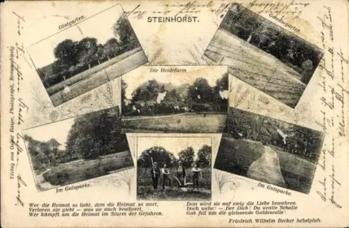 Ak Steinhorst in Niedersachsen, Obstgarten, Gemüsegarten, Heidefarm, Gutspark, Gedicht Fr. W. Becker