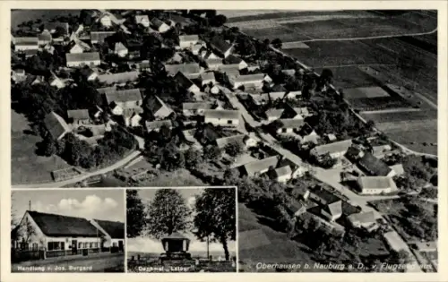 Ak Oberhausen bei Neuburg a.d. Donau, Luftaufnahme, Geschäft  v. Jos. Burgard, Denkmal Latour
