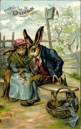 Ak Glückwunsch Ostern, Osterhasen, vermenschlicht