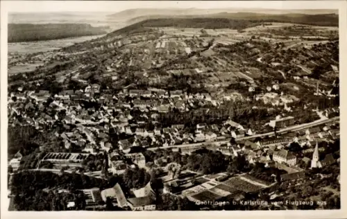 Ak Grötzingen Baden Württemberg, Luftaufnahme von Grötzingen, Flugzeugansicht, schwarz-weiß