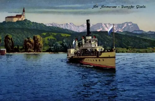Ak Salondampfer Gisela auf dem Ammersee, Zieher