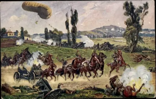 Künstler Ak Maubeuge Nord, Schlacht, Militärballon, Armee des Generalfeldmarschall von Bülow