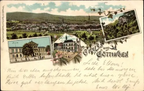 Litho Göttingen in Niedersachsen, Aula, Rathaus, Rohns, Stadtpanorama