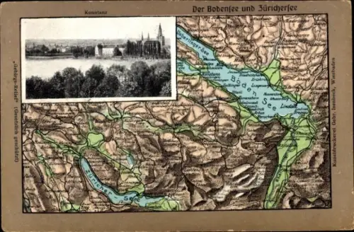 Landkarten Ak Konstanz am Bodensee, Gesamtansicht, Zürichersee
