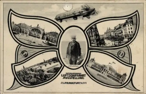 Schmetterling Ak Frankfurt am Main, Internat. Luftschifffahrt Ausstellung, Zeppelin, Bahnhof