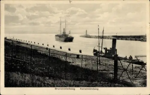 Ak Brunsbüttelkoog Brunsbüttel in Dithmarschen, Kanalmündung, Dampfschiff