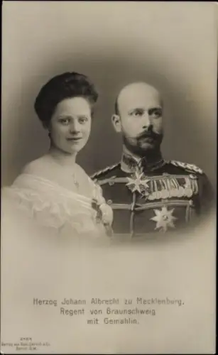 Ak Herzog Johann Albrecht zu Mecklenburg, Regent von Braunschweig mit Gemahlin, Portrait