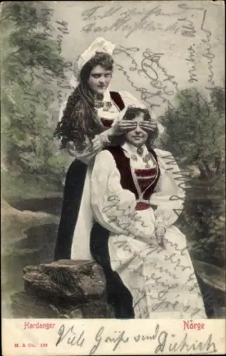 Ak Hardanger Norwegen, Zwei Frauen in Tracht