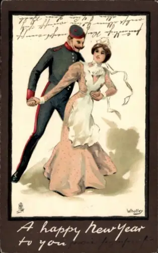 Künstler Ak Whatley, Fröhliches Neujahr, Soldat mit einer Frau