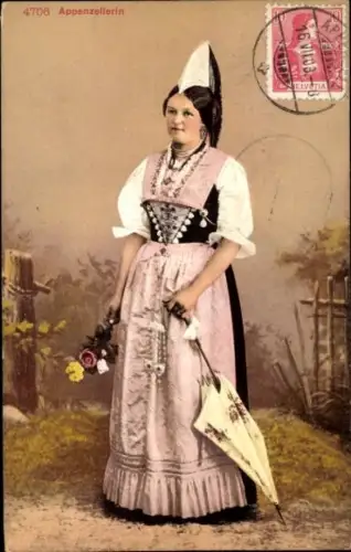 Ak Appenzellerin in Tracht