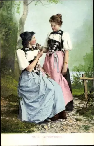 Ak Berner Oberland Kanton Bern Schweiz, Zwei junge Frauen in Berner Tracht