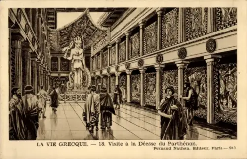 CPA La vie Grecque, Visite à la Déesse du Parthénon
