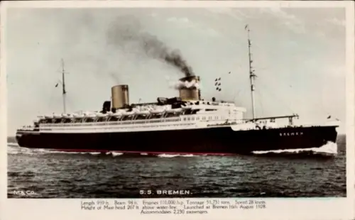Ak Dampfer Bremen, Norddeutscher Lloyd Bremen, Turbinenschnelldampfer
