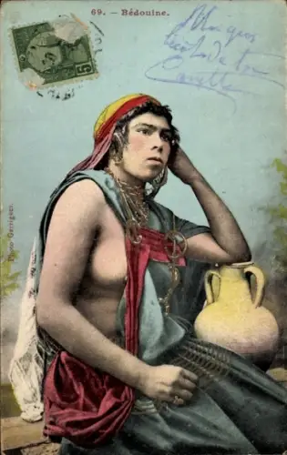 Ak Bédouine, barbusige Frau, Erotik