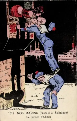 CPA Nos Marins, l'escale à Salonique, Le baiser d'adieux