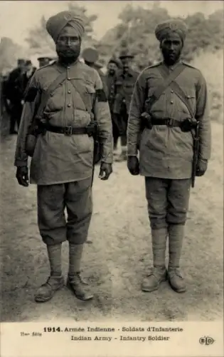 CPA Armée Indienne, Soldats d'Infanterie, 1914