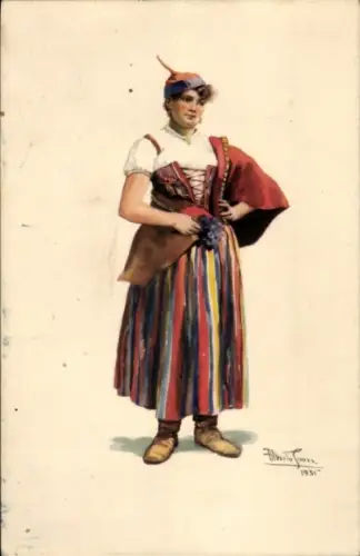 Künstler Ak Insel Madeira, Frau in Tracht