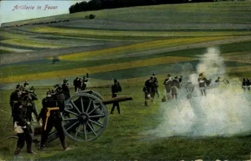Ak Schlachtfeld, Artillerie in Feuer