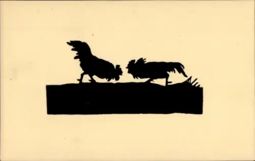 Scherenschnitt Ak Lohse, Emil, Hahnenkampf