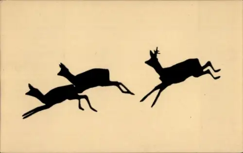Künstler Scherenschnitt Ak Emil Lohse, springende Rehe, Rehbock