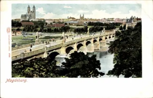 Ak Magdeburg in Sachsen Anhalt, Blick auf die Stadt, Brücke