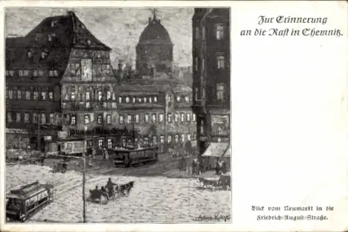 Ak Chemnitz in Sachsen, Historische Stadtansicht, Neumarkt, Friedrich-August-Straße, Tram, Pferde