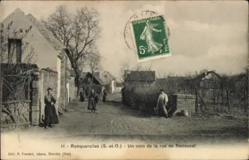 Ak Ronquerolles Val d’Oise, Landschaft, Straße, Häuser, Pflanzen, Personen,  