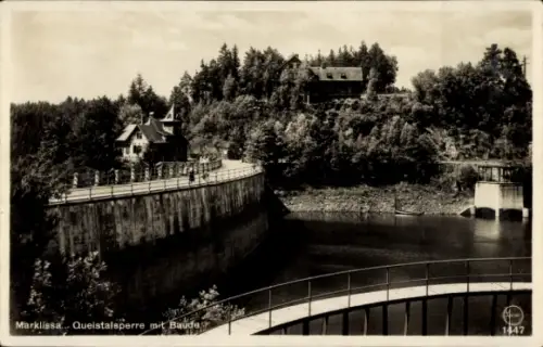 Ak Leśna Marklissa Schlesien, Queistalsperre, Baude, Wasser, Landschaft
