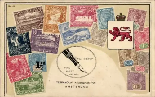 Briefmarken Ak Tasmanien, Wappen, Espanola, Reklame