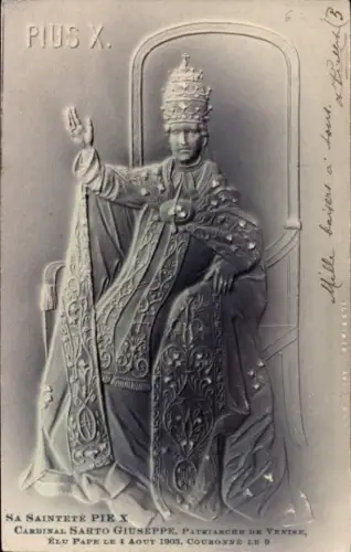 Relief Ak Papst Pius X., Kardinal Giuseppe Sarto und Patriarch von Venedig