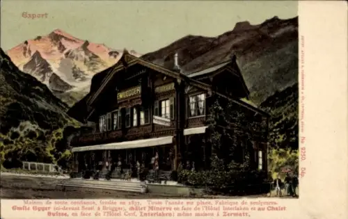 Ak Interlaken Kanton Bern Schweiz,  mit Berglandschaft, Gasthaus Export, Emile Egger, Fabrique de