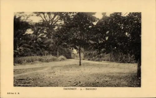 Ak Dangbo Benin Dahomey, Ortsansicht, Bäume