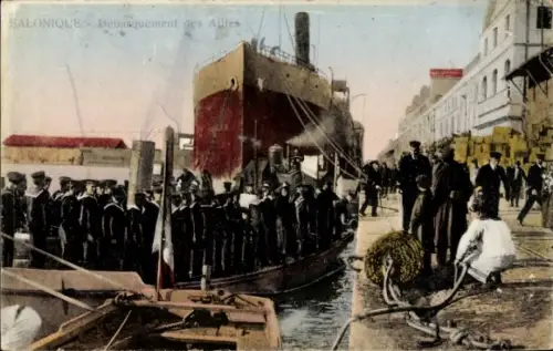 Ak Salonique Saloniki Thessaloniki Griechenland, Schiff, Soldaten, Hafen