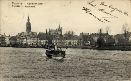 Ak Tamise Temse Temsche Ostflandern, Panorama, Boot