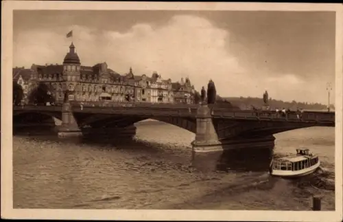 Ak Konstanz am Bodensee, Rheinbrücke, Seestrasse,  Boot auf dem Wasser