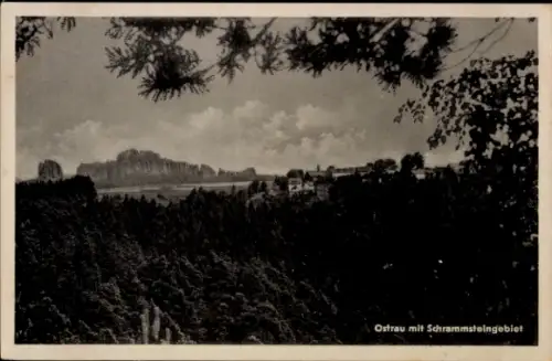Ak Ostrau Bad Schandau Sächsische Schweiz,  Schrammsteingebiet, Landschaft, Bäume, Wolken