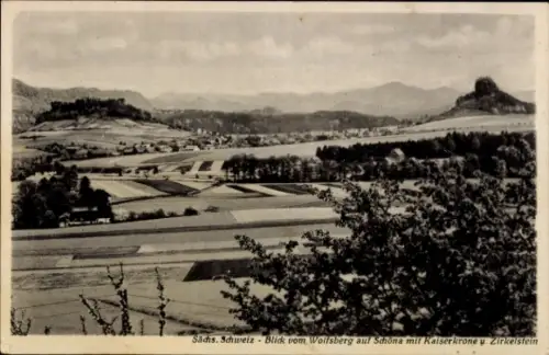 Ak Schöna Sächsische Schweiz, Landschaftsaufnahme, Blick vom Wolfsberg, Schöna, Kaiserkrone, Zirk