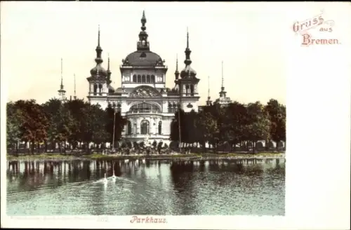 Ak Hansestadt Bremen, Parkhaus, Wasserfläche, Bäume,  aus Bremen