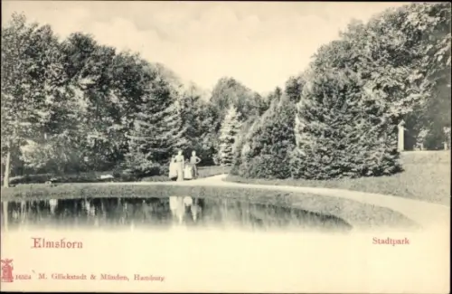 Ak Elmshorn in Holstein,  Stadtpark, zwei Personen, Bäume, Teich