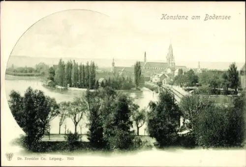 Ak Konstanz am Bodensee, Konstanz am Bodensee, Ansicht von der Stadt, Fluss, Bäume,  Gebäude